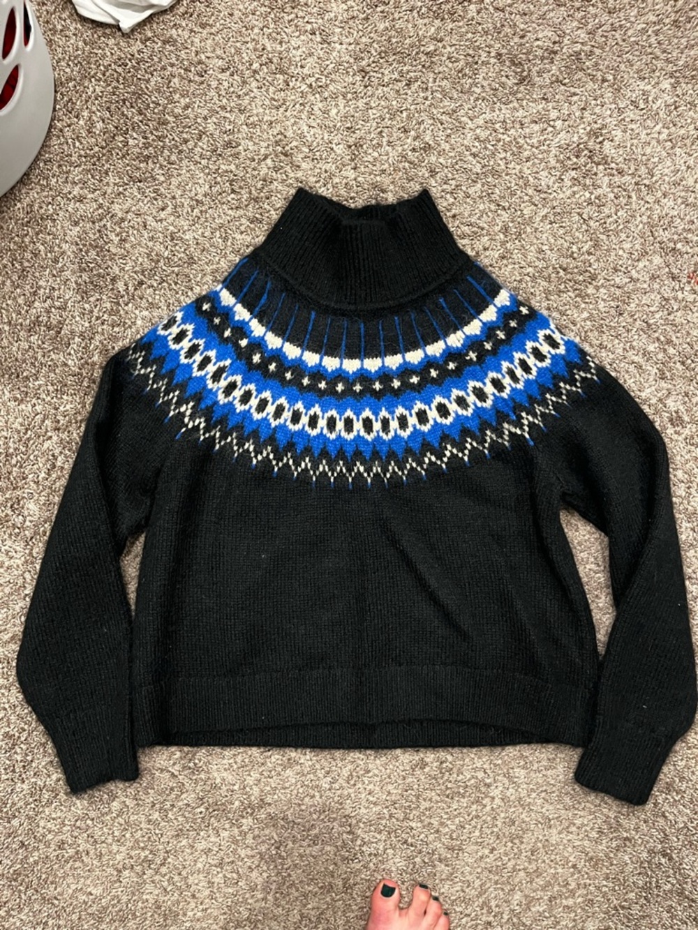 GAP Black Turtleneck Sweater with Blue and White Fair Isle Yoke
